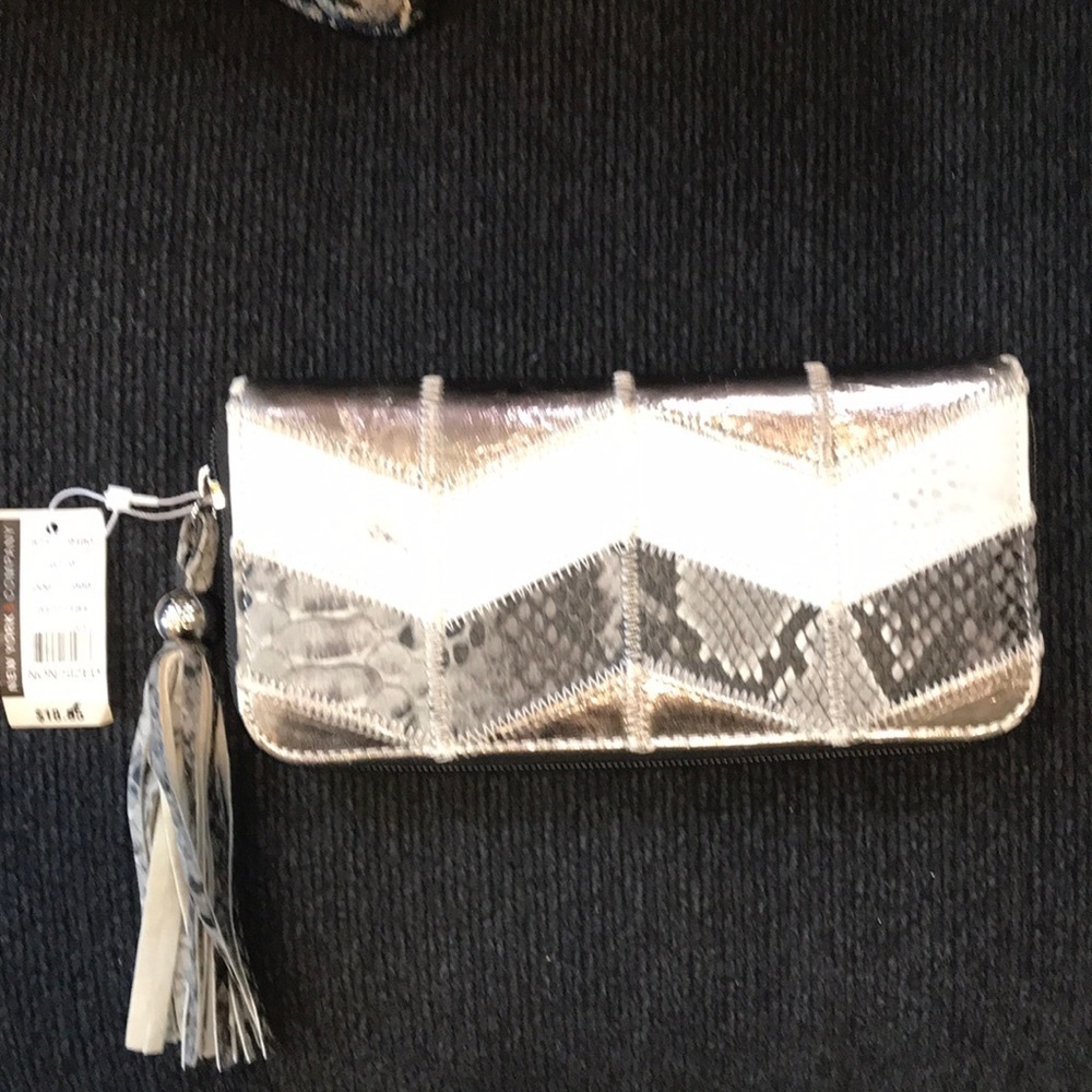 NWT New York & Company Fsux Snakeskin Patchwork Wallet w/Tassel-One Size
